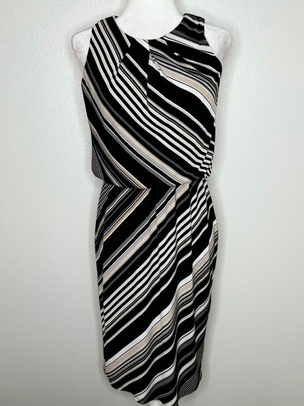White House Black Market Womens Striped Blouson Sleeveless Midi Dress Size 4